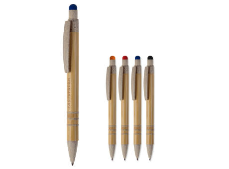 Kugelschreiber Bambus mit Touchpen und Weizenstroh Elementen bedrucken