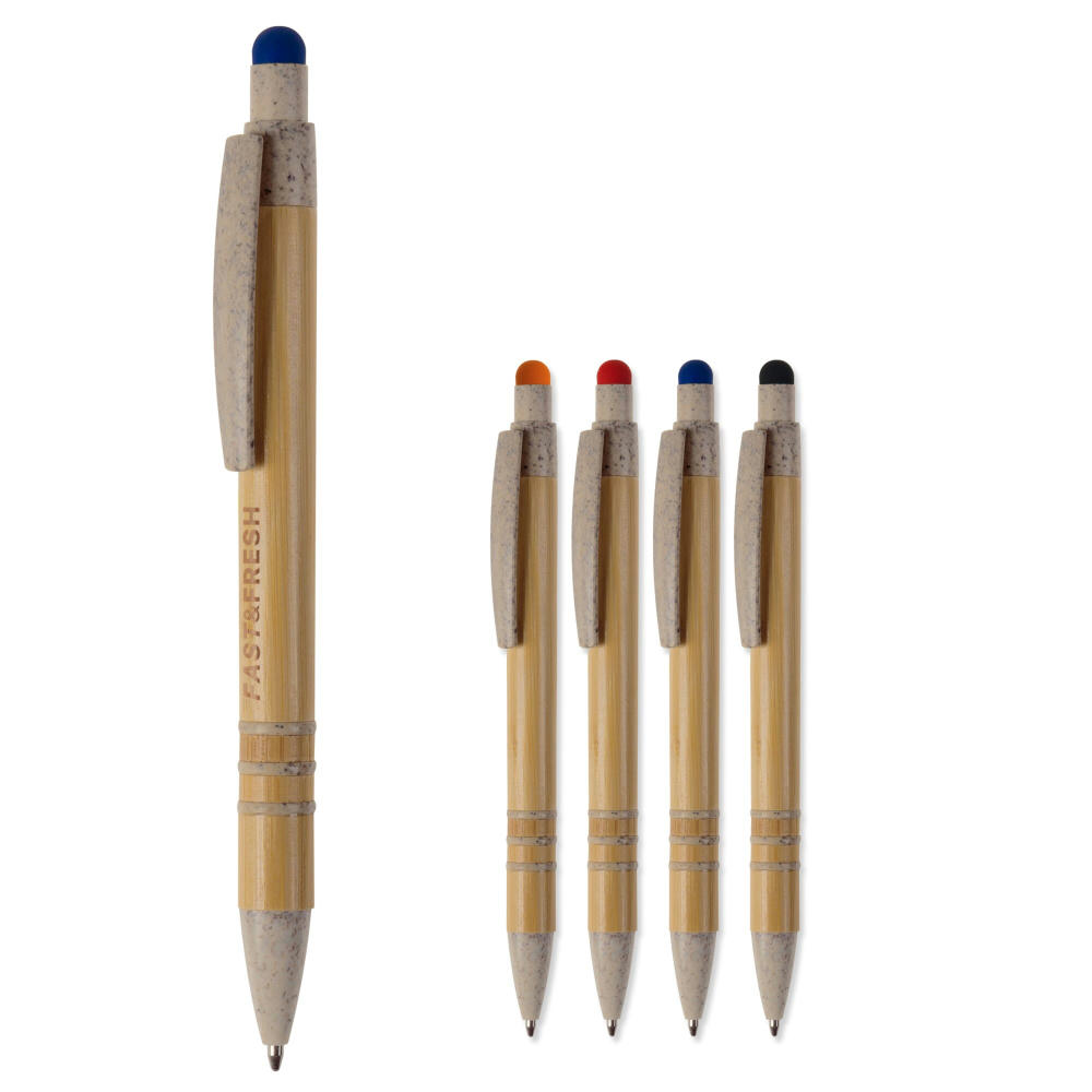 Product image Kugelschreiber Bambus mit Touchpen und Weizenstroh Elementen Werbeartikel