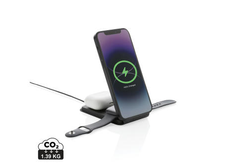 Swiss Peak 15W 3-in-1 magnetischer Wireles Charger aus rPU Werbeartikel