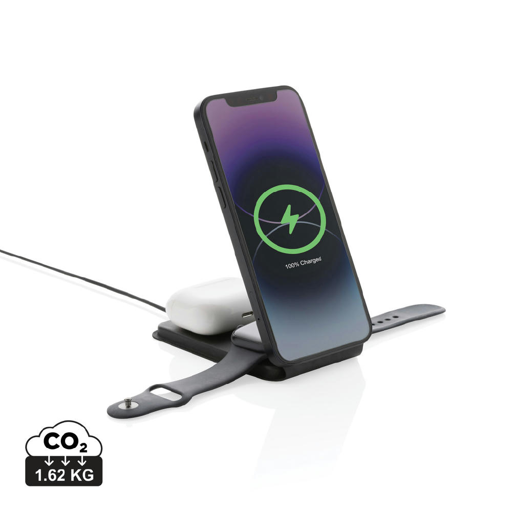 Product image Swiss Peak 15W 3-in-1 magnetischer Wireles Charger aus rPU Werbeartikel