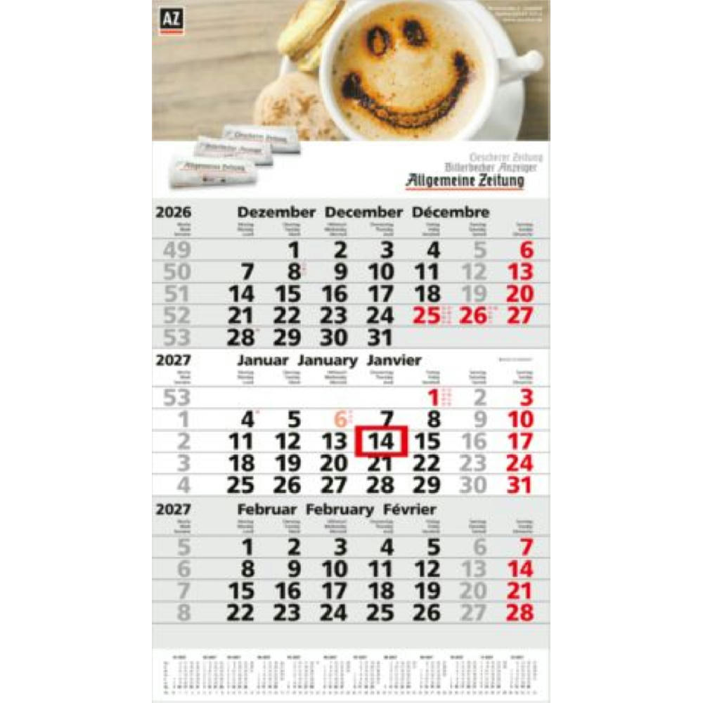 3-Monatskalender Einblatt Primus 3 Post A EXPRESS mit Jahresübersicht Werbeartikel