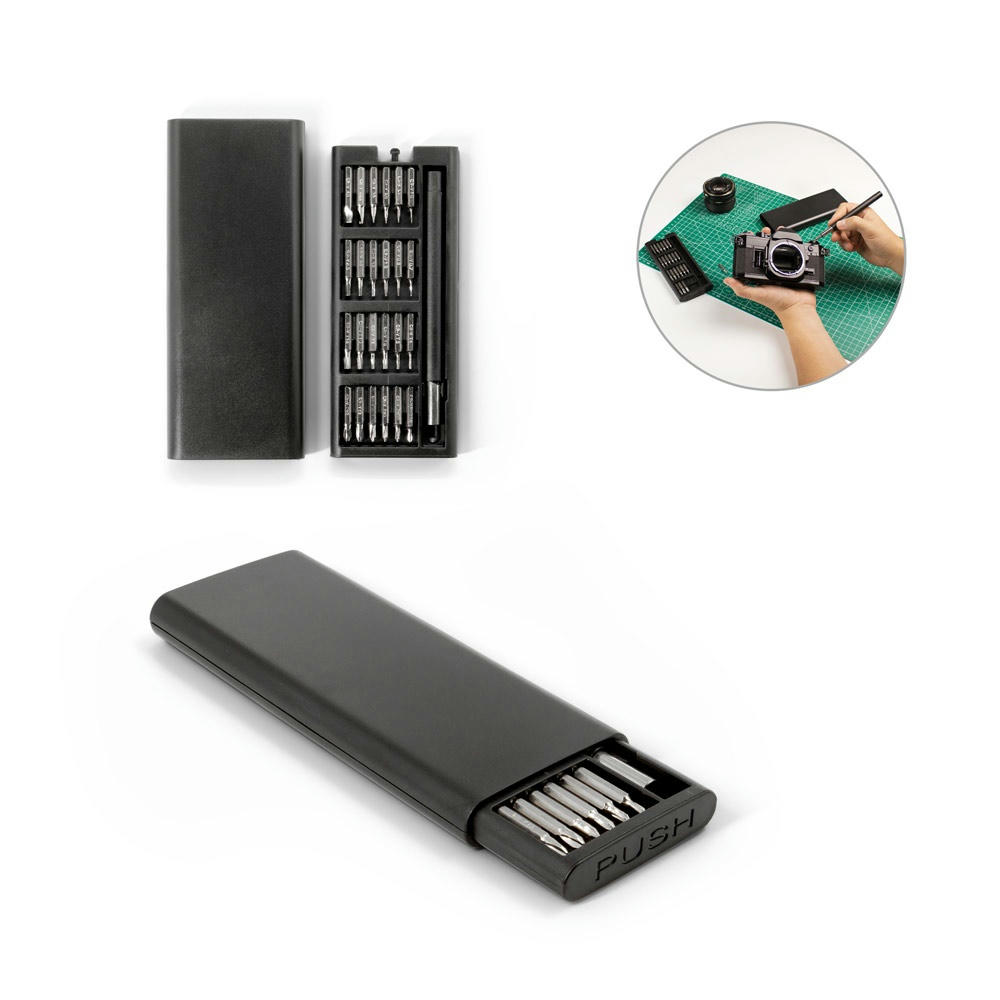 Product image ATOM. Schraubendreher-Set mit verschiedenen magnetischen Spitzen aus Carbonstahl Werbeartikel