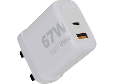 Xtorm XEC067G GaN² Ultra 67 W Wandladegerät mit UK-Stecker Werbeartikel