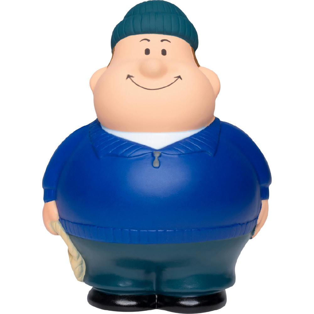 Product image See Bert mit blauem Pullover, Wollmütze und Hanfseil – Anti-Stress-Figur zum Bedrucken für Häfen und Reedereien