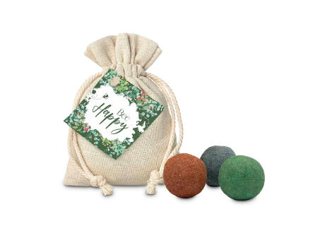 Geschenkartikel / Präsentartikel: Blumenwiese Bee Happy, 3 Saatkugeln im Säckchen Werbeartikel