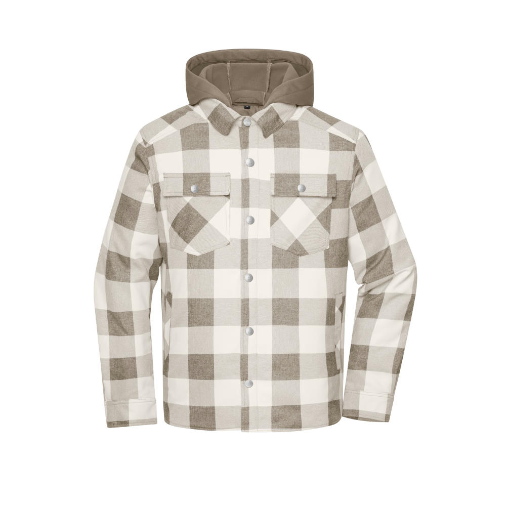 Workwear Check Shirt Jacket - Wattiertes Karohemd mit Kapuze Werbeartikel