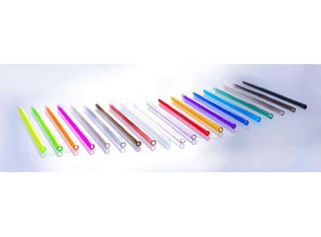 Set aus 6 farbigen Glas-Trinkhalmen mit Reinigungsbürste Werbeartikel