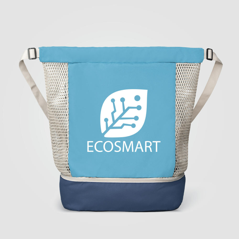 Neri Rucksack mit Kordelzug aus recyceltem Netzgewebe - 45 L Werbeartikel