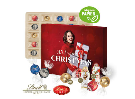 Adventskalender Lindt Lindor mit Santa & Engel Werbeartikel