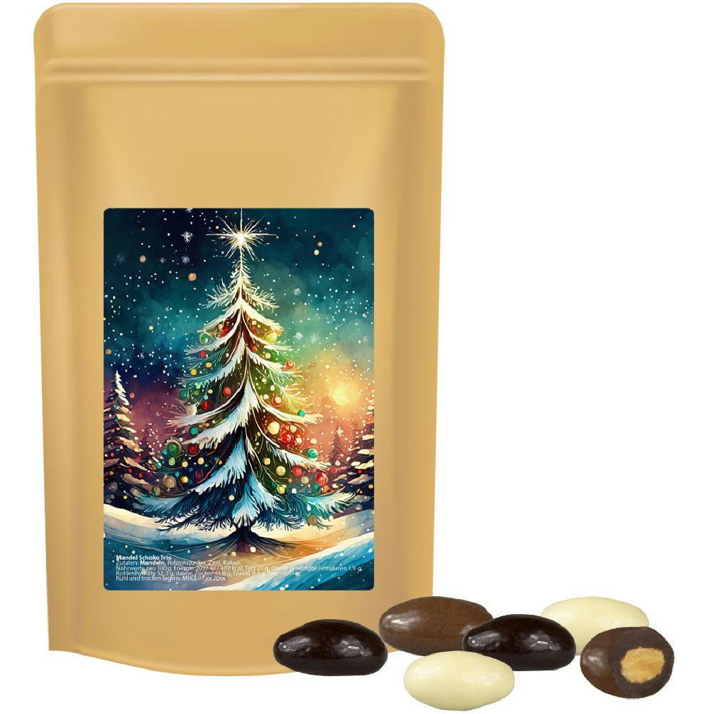 Product image Mandel-Schoko-Trio, ca. 80g, Standbeutel Midi Werbeartikel