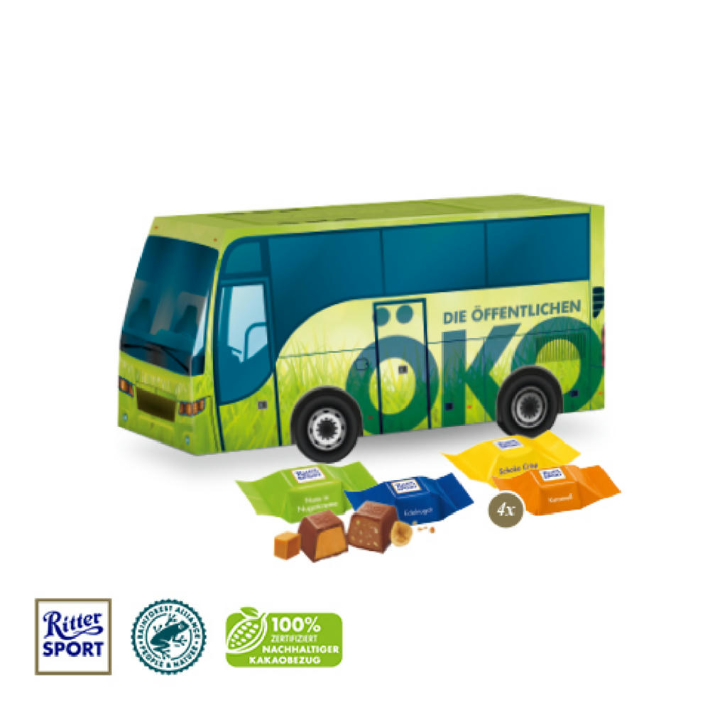 3D Präsent "Bus" mit Ritter SPORT Schokowürfel Werbeartikel