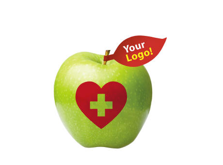 Apfel rot "Herz" mit Apfelblatt Werbeartikel