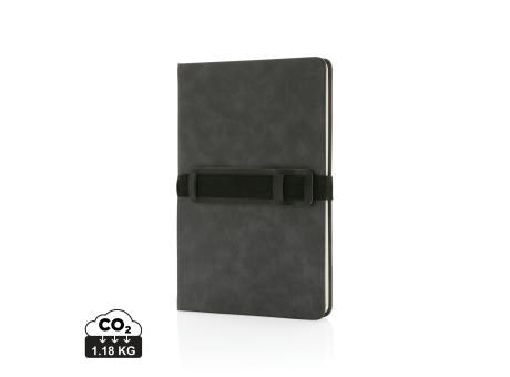 Deluxe Hardcover PU Notizbuch mit Handy- und Stiftehalter Werbeartikel