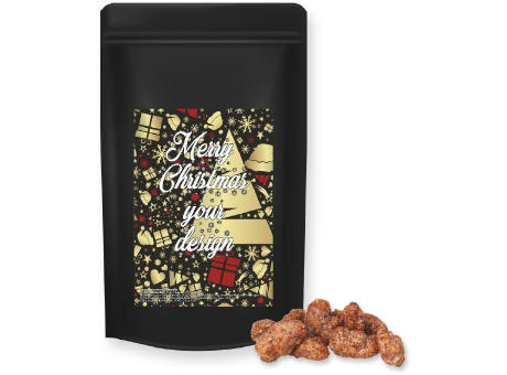 Product image Feuergebrannte Mandeln, ca. 80g, Standbeutel Midi schwarz bedrucken