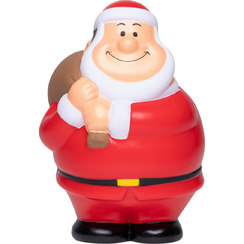 Santa Bert im Weihnachtsmann-Kostüm mit Geschenkesack – Anti-Stress-Figur mit Logo als Weihnachtsgruß an Kunden