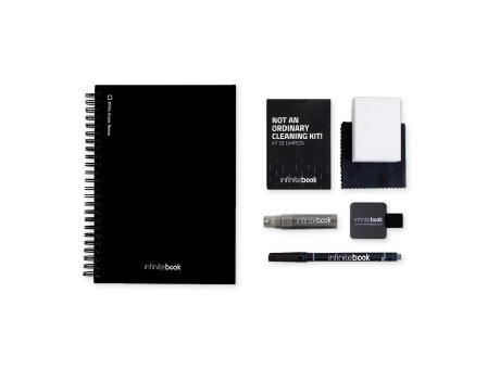 STARTER KIT INFINITEBOOK A5. Kit bestehend aus einem "Infinitebook", Reinigungsset, Marker und Markerhalter bedrucken