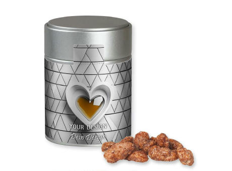 Product image Feuergebrannte Mandeln, ca. 100g, Metalldose Midi silber bedrucken