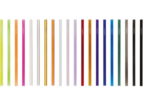 Set aus 6 farbigen Glas-Trinkhalmen mit Reinigungsbürste Werbeartikel