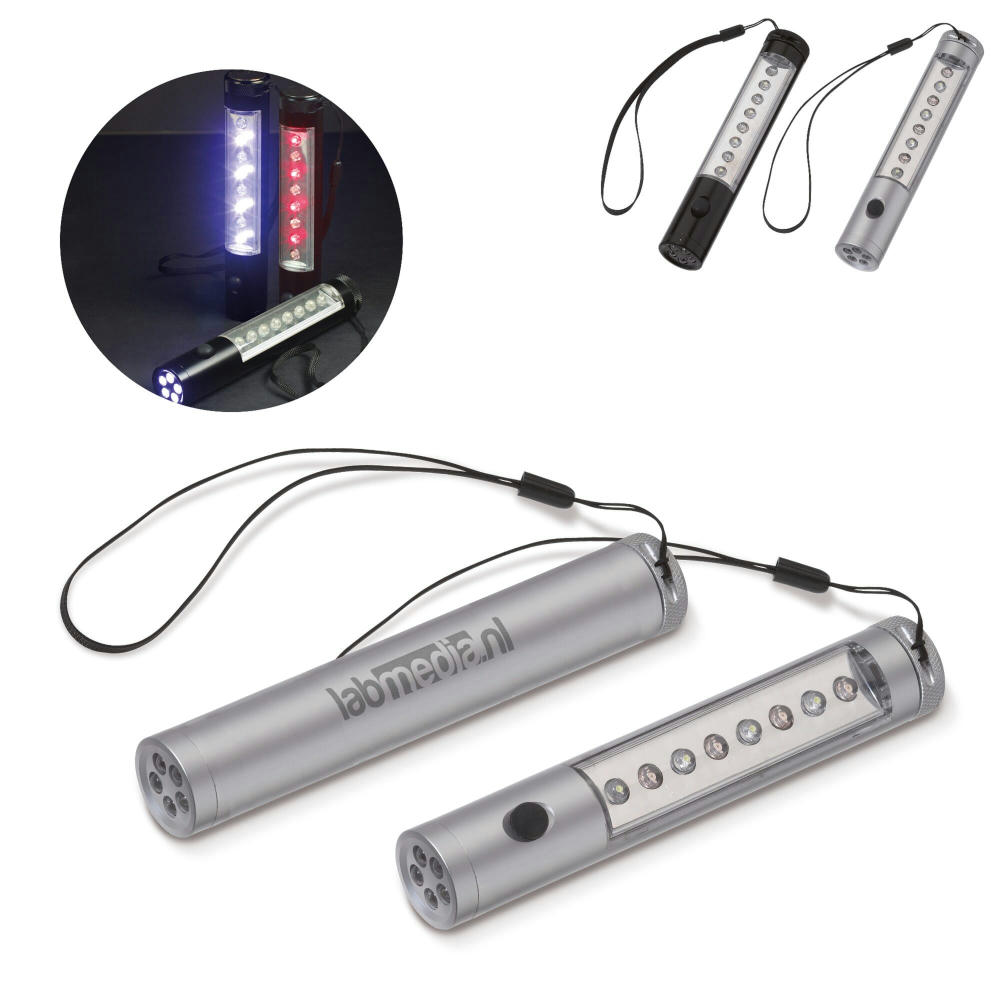 Product image Aluminium-Taschenlampen in Schwarz und Silber mit Magnet und Logodruck – Taschenlampe als Werbeartikel