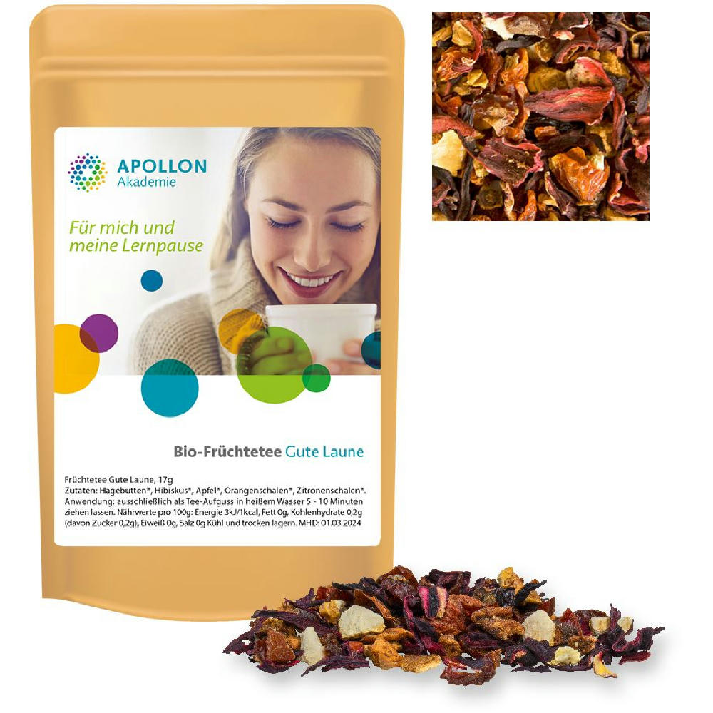 Product image Früchtetee gute Laune, ca. 17g, Standbeutel Mini Werbeartikel