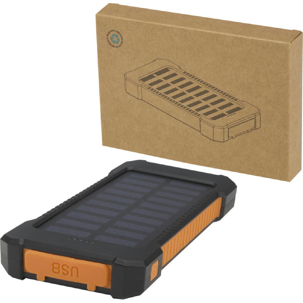 Product image Altair 10 W 5000 mAh robuste Solar Powerbank aus recyceltem Kunststoff mit integrierter Taschenlampe Werbeartikel