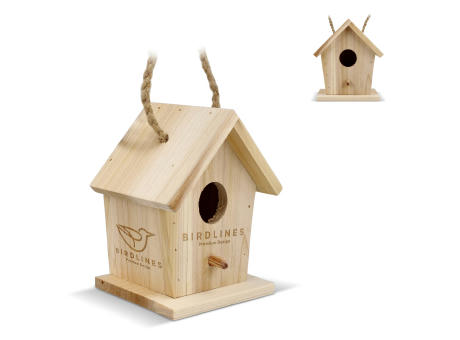 Kleines Vogelhäuschen aus FSC-Holz Werbeartikel