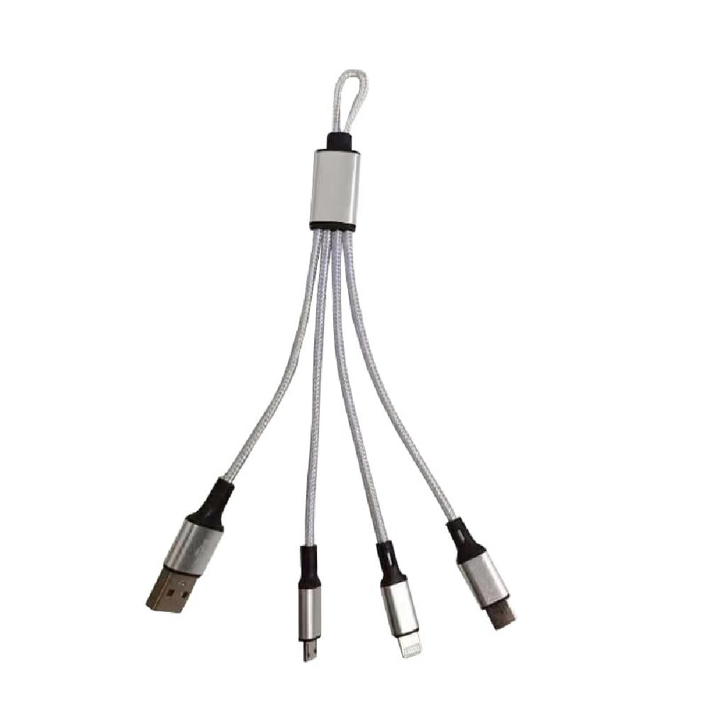 3in1 Mini Nylon Ladekabel 19,5cm Blau Werbeartikel