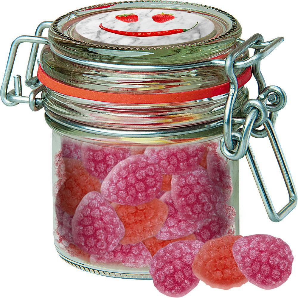Product image Erdbeer Chili Bonbons, ca. 60g, Bonbonglas Mini Werbeartikel