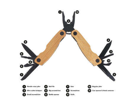 Multi-Tool Bamboo 12 Funktionen Werbeartikel