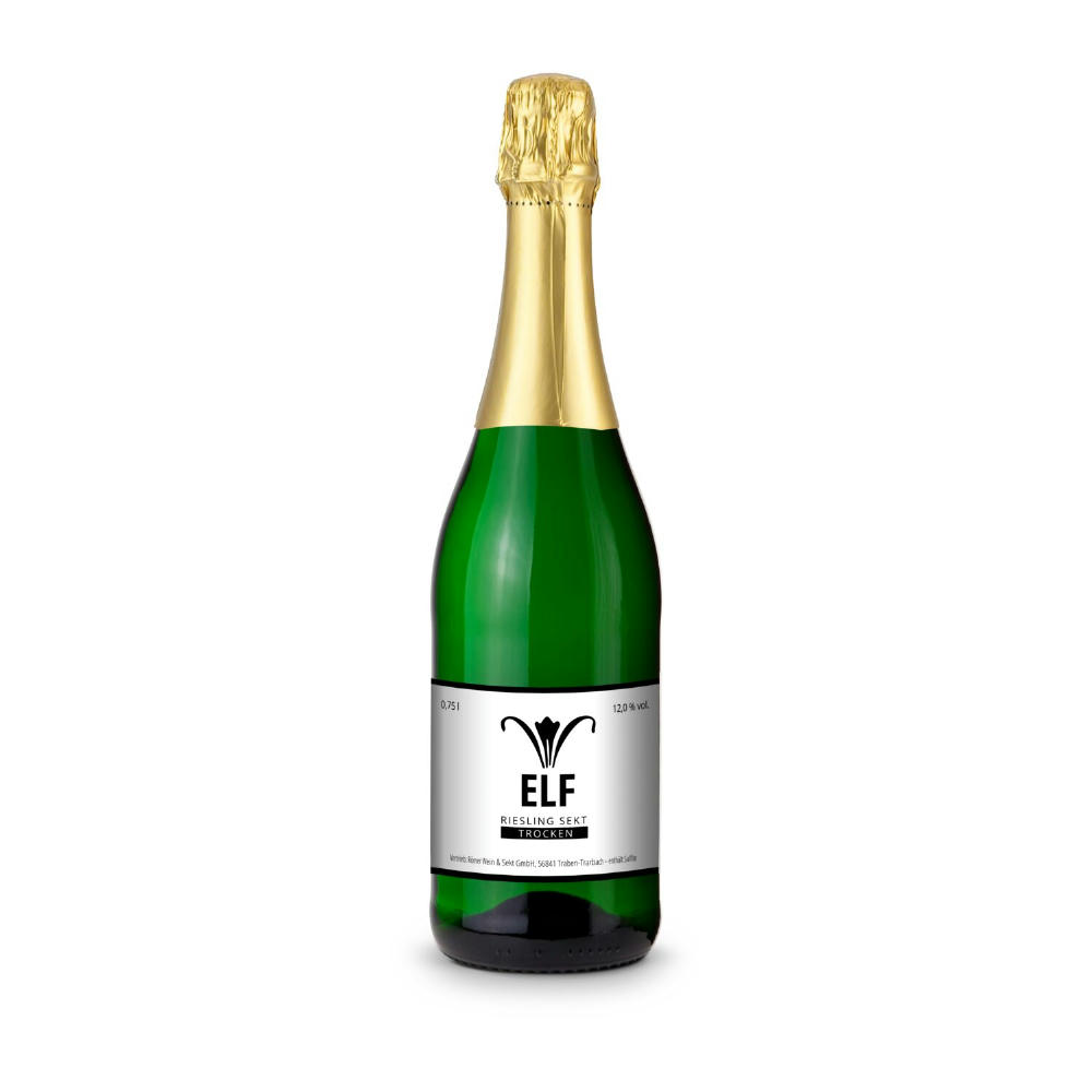 Sekt - Riesling - Flasche grün - Kapselfarbe Gold, 0,75 l Werbeartikel