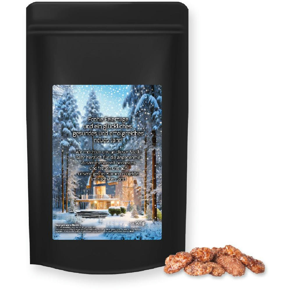 Product image Feuergebrannte Mandeln, ca. 500g, Standbeutel Maxi schwarz Werbeartikel