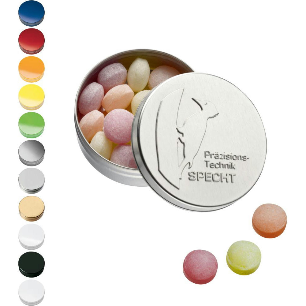 Product image XS-Prägedose mit XS-Kalfany-Fruchtbonbons, 16g Werbeartikel