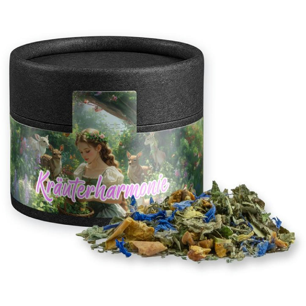 Product image Kräutertee Harmonie, ca. 15g, Kraftpapierdose Mini schwarz Werbeartikel