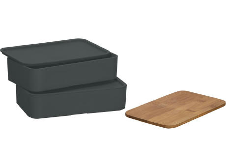 Doppel-Lunchbox mit Bambus-Schneidebrett und Besteck Werbeartikel