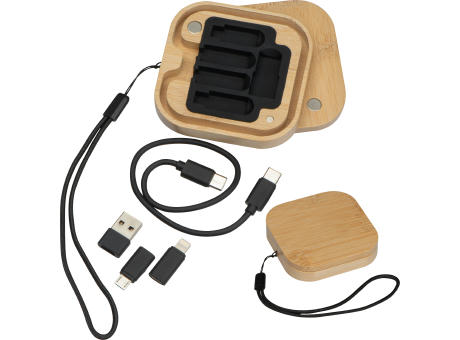 Kabel- und Adapterset in einer Bambusbox bedrucken