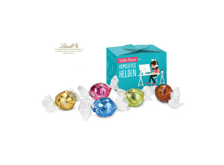 Geschenkartikel / Präsentartikel: Lindt süße Pause fürs Home-Office, 5 Lindorkugeln für Ihre Mitarbeiter (ca. 75 g) bedrucken
