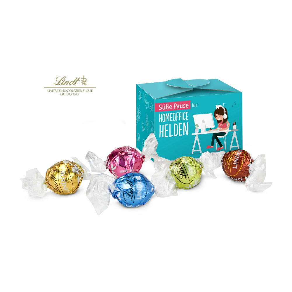 Product image Geschenkartikel / Präsentartikel: Lindt süße Pause fürs Home-Office, 5 Lindorkugeln für Ihre Mitarbeiter (ca. 75 g) Werbeartikel