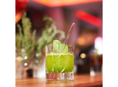 Strohhalm-Set aus 4 Glas-Trinkhalmen mit Reinigungsbürste Werbeartikel