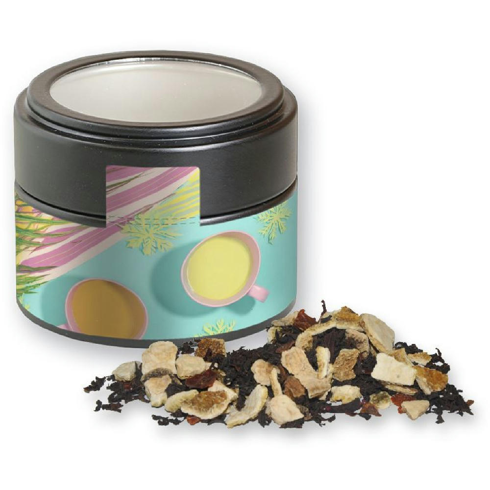 Product image Wintertage Tee, ca. 35g, Metalldose Mini mit Sichtfenster schwarz Werbeartikel