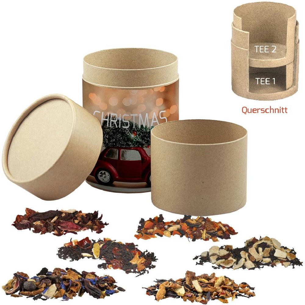 Product image Verschiedene Weihnachts Teesorten, , ca. 150g, Doppel Kraftpapierdose Maxi Werbeartikel