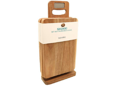 Set mit 4 Tapas Brettchen aus Akazie 'Shokki' Werbeartikel