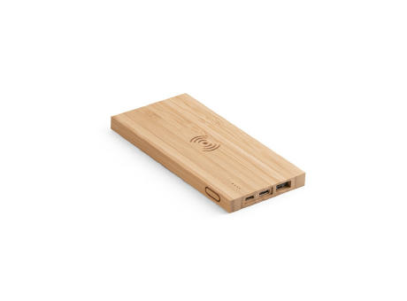 FITCH. Powerbank 5'000 mAh mit 5W wireless Ladegerät aus Bambus bedrucken