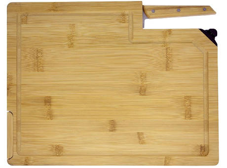 Product image Schneidebrett aus Bambus mit Schleifer 'Takeita' und Chef Messer 'Alta' Werbeartikel