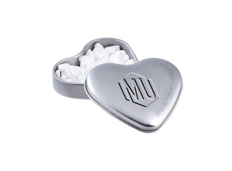 Herzdose mit Prägung und Pfefferminz Werbeartikel