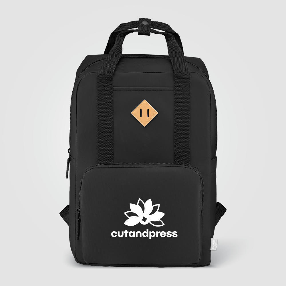 Majesty Laptop-Rucksack mit verstellbarem Gurt für 15-Zoll-Laptops aus 300D rPET - 16 L Werbeartikel