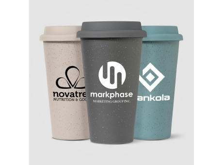 Equator - 265 ml Keramikbecher mit Silikon-Deckel - Doppelwandig Werbeartikel