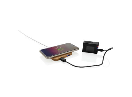 10W Wireless-Charger mit USB aus Bambus Werbeartikel