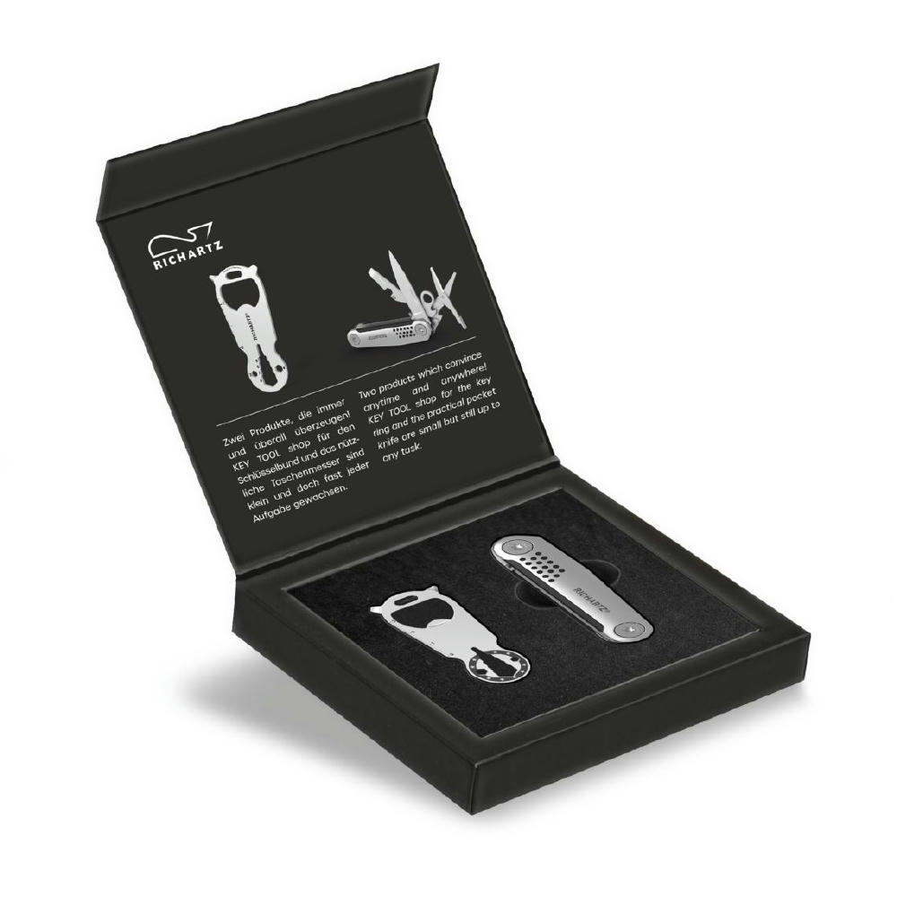 RICHARTZ BEST FRIENDS citylife: Geschenkset aus Flaschenöffner-Tool und Taschenmesser in schwarzer Box