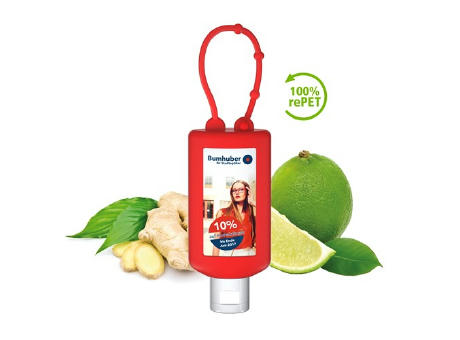 50 ml Bumper rot - Handbalsam "Ingwer-Limette" - Body Label Werbeartikel