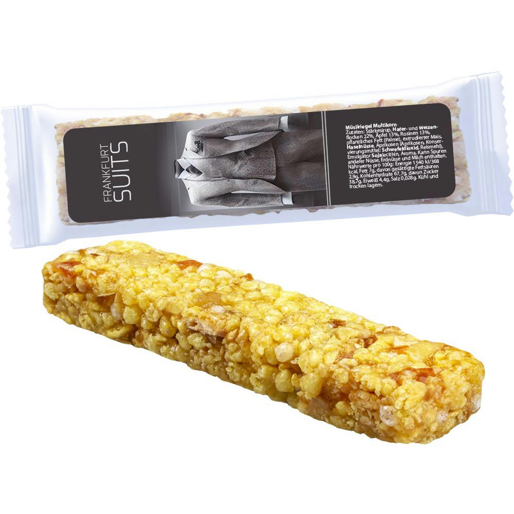 Product image Müsliriegel Multikorn-Orange, 30g, Express Flowpack mit Etikett Werbeartikel